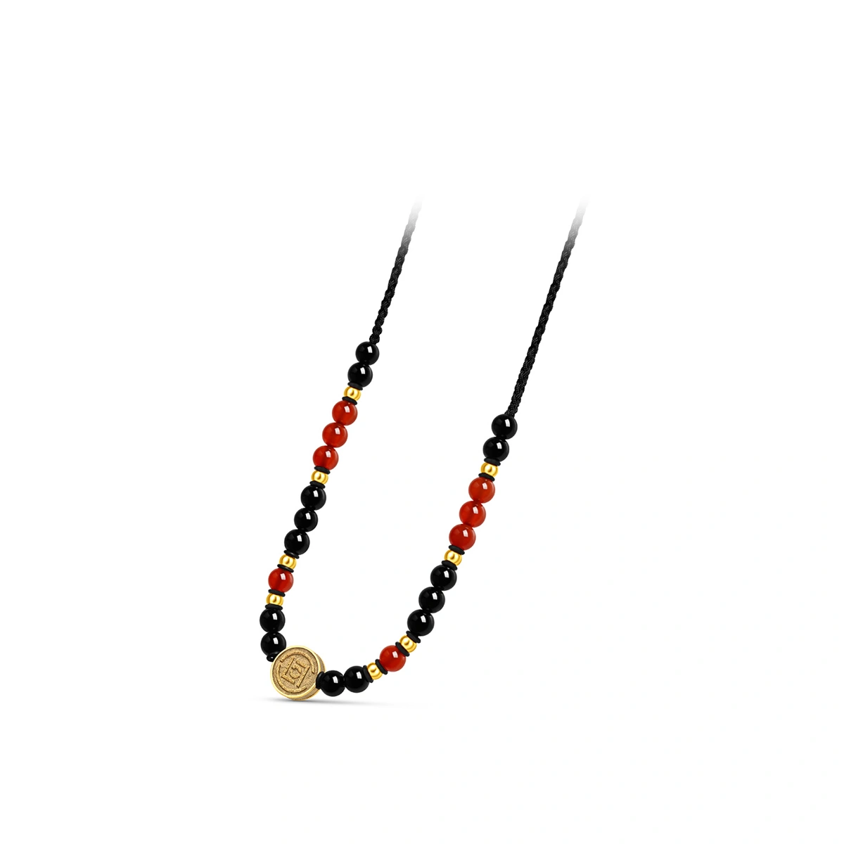 990 Gold Red and Black Agate Necklace