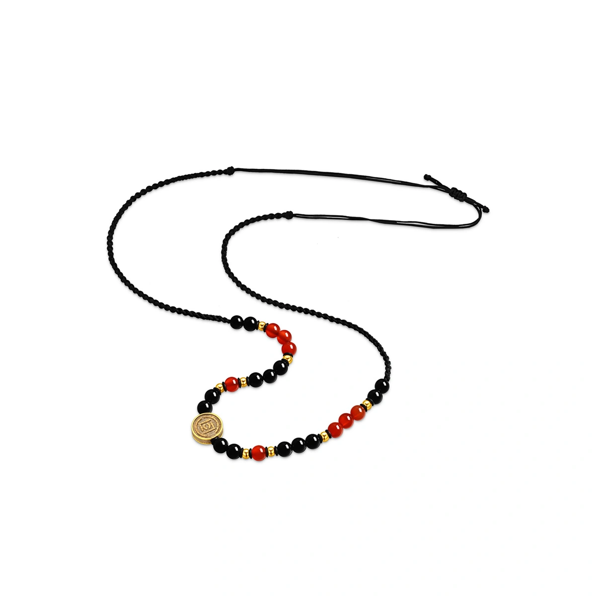 990 Gold Red and Black Agate Necklace