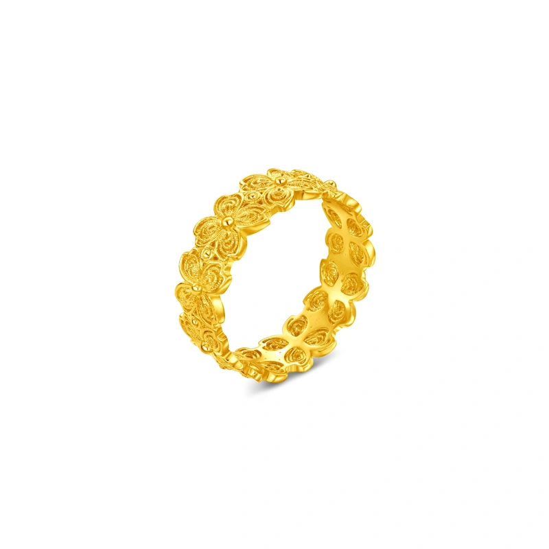 Butterfly Blossom Four-Leaf Clover 999 Gold ring