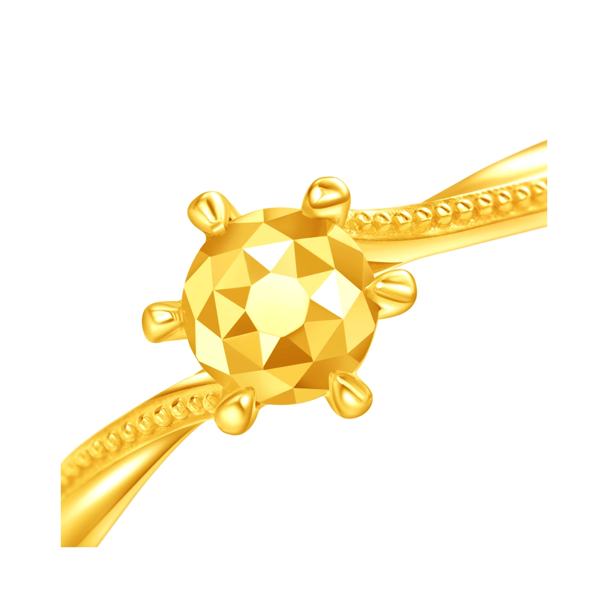 爆閃圓形六爪999足金戒指