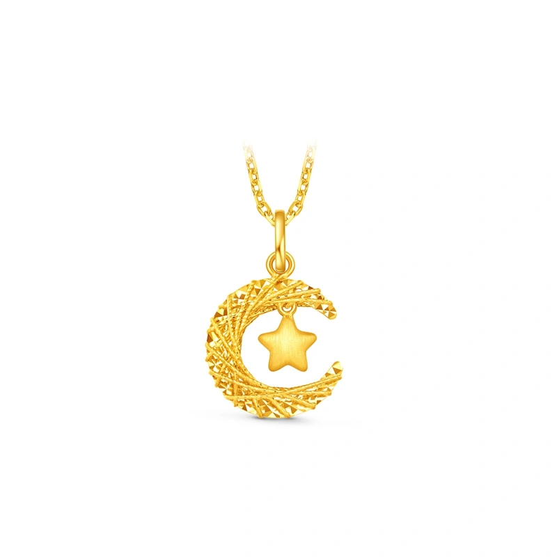 Star and Crescent Moon 999 Gold pendant (Small)