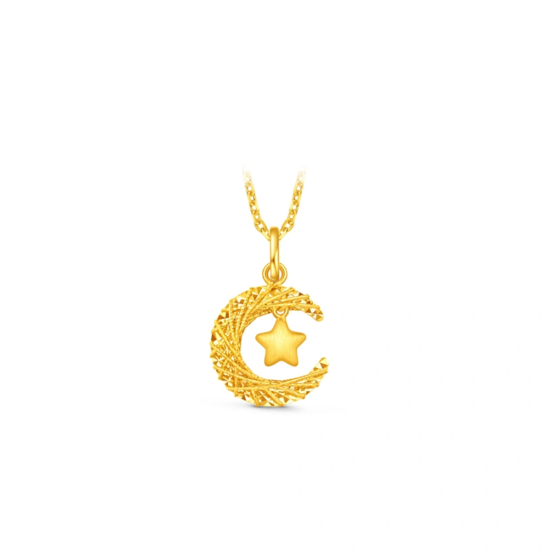 Star and Crescent Moon 999 Gold pendant