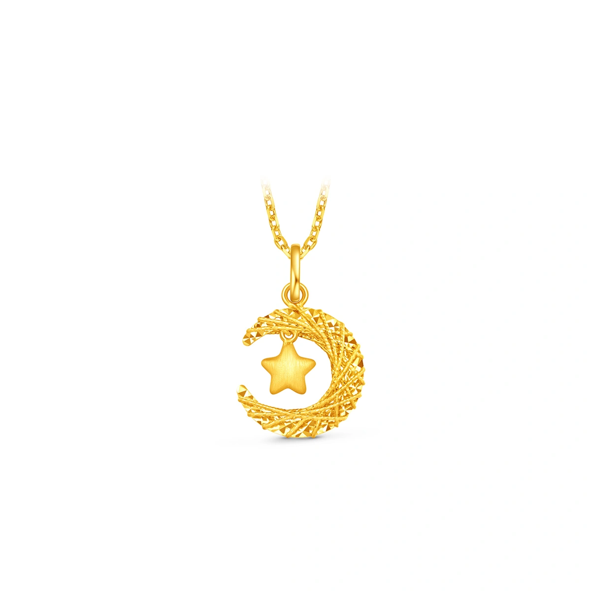 Star and Crescent Moon 999 Gold pendant