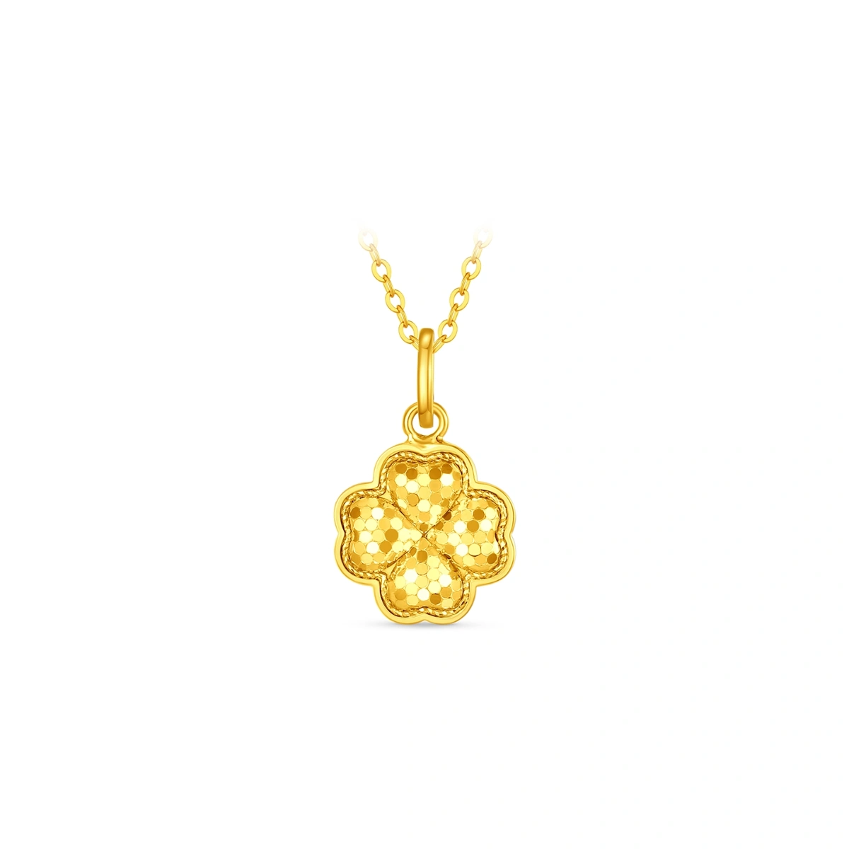 Sparkling Fish-Scale Heart & Four-Leaf Clover 999 Gold pendant