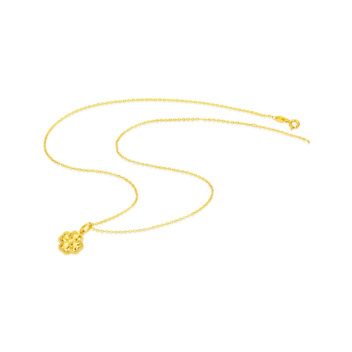 Sparkling Fish-Scale Heart & Four-Leaf Clover 999 Gold pendant