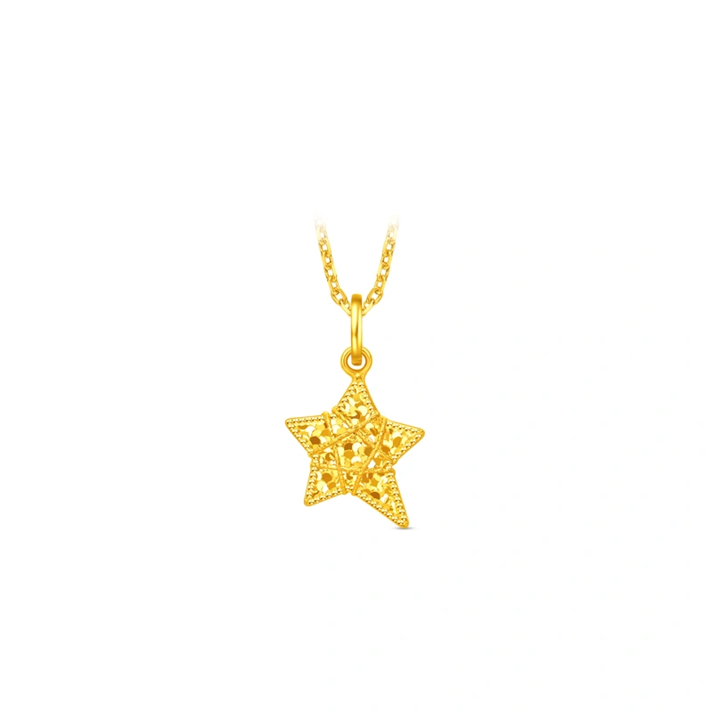 織夢星星爆閃碎冰999足金吊墜