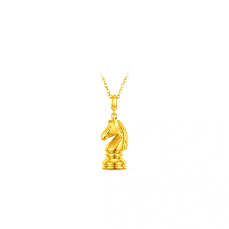 Chess Knight Horse 999 Gold Pendant (Large)