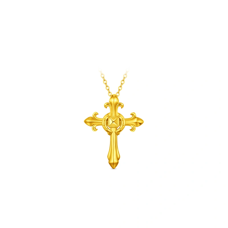 Fleur-de-lis Scepter & Horseshoe Clasp 999 Gold pendant