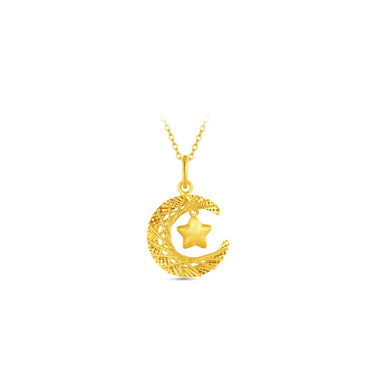 Weave Moon and Star 999 Gold pendant