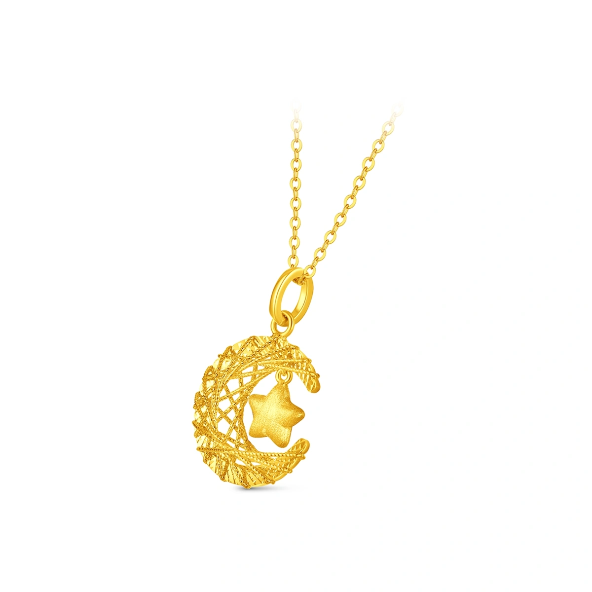 Weave Moon and Star 999 Gold pendant (Large)