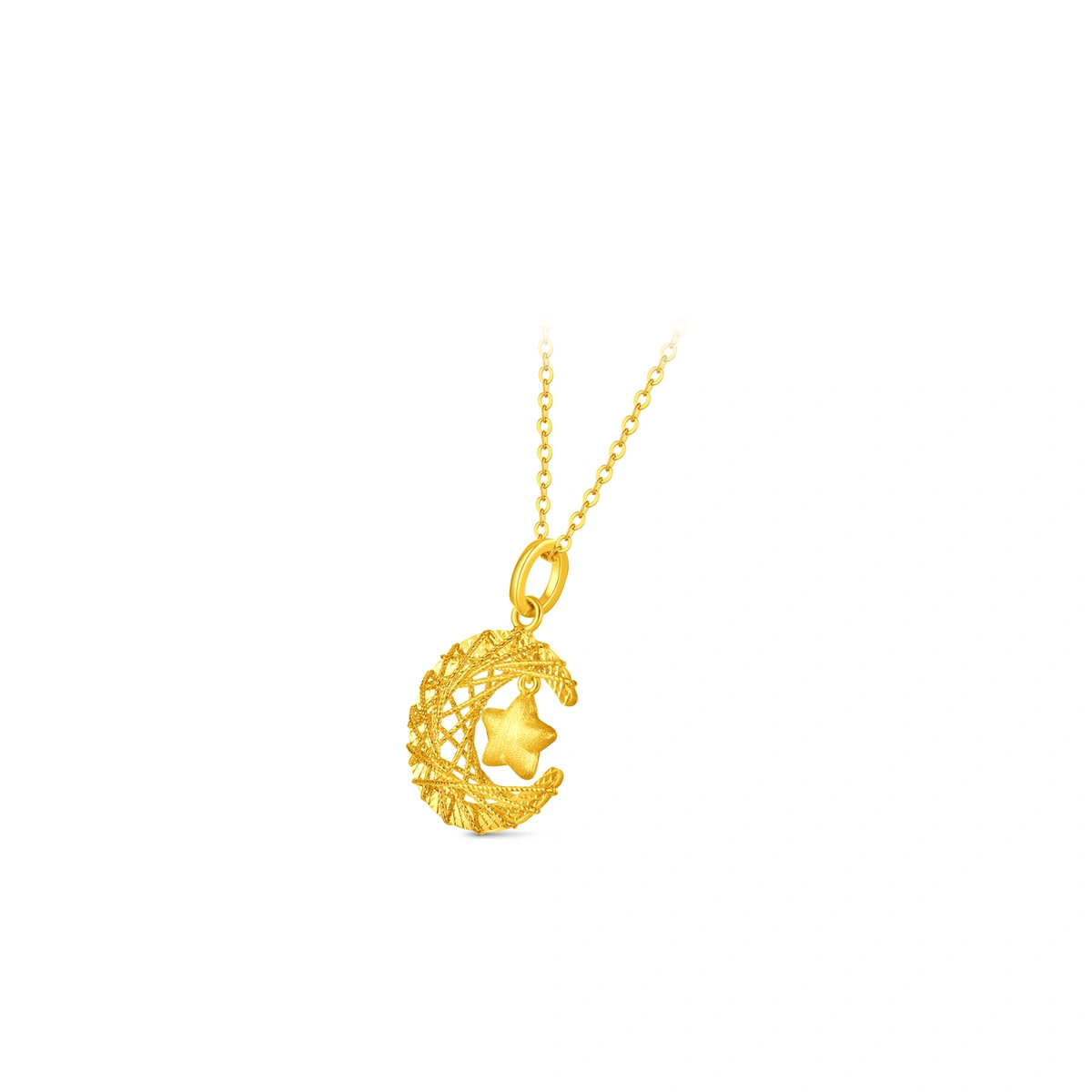 Weave Moon and Star 999 Gold pendant