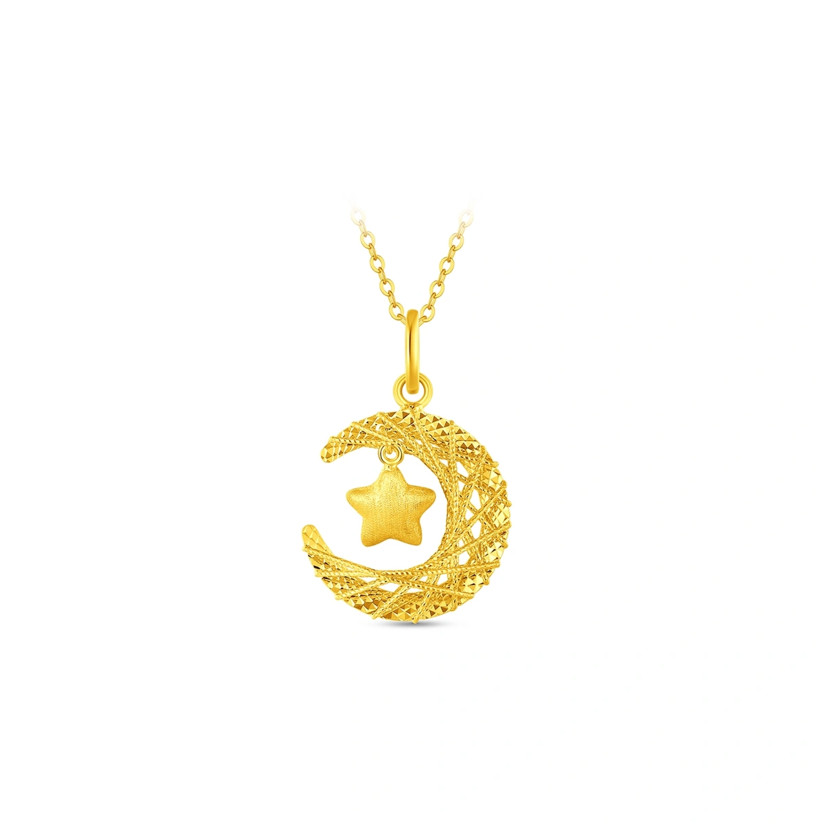 Weave Moon and Star 999 Gold pendant (Large)