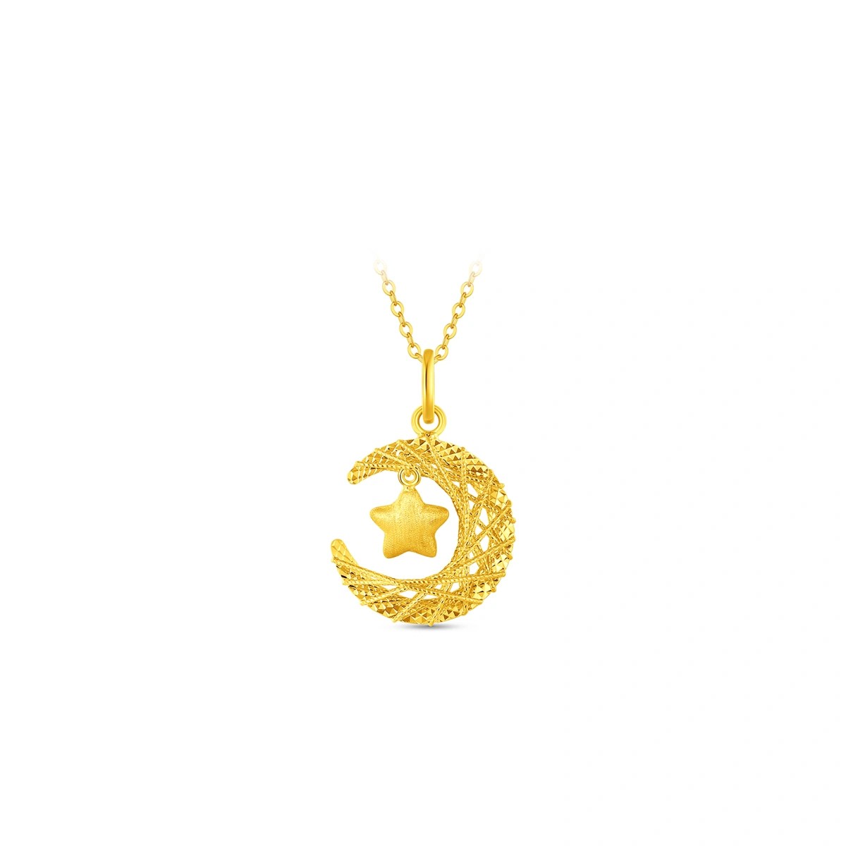 Weave Moon and Star 999 Gold pendant