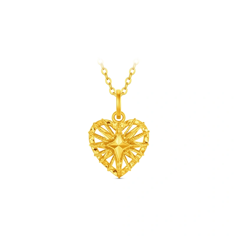 Sparkling Starburst Heart 999 Gold pendant