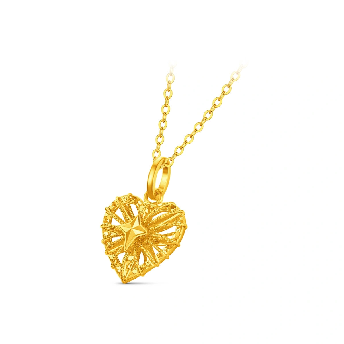 Sparkling Starburst Heart 999 Gold pendant