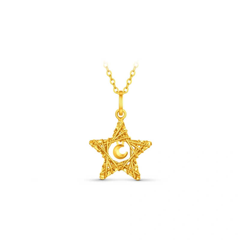 Sparkling Moon Among Star 999 Gold pendant