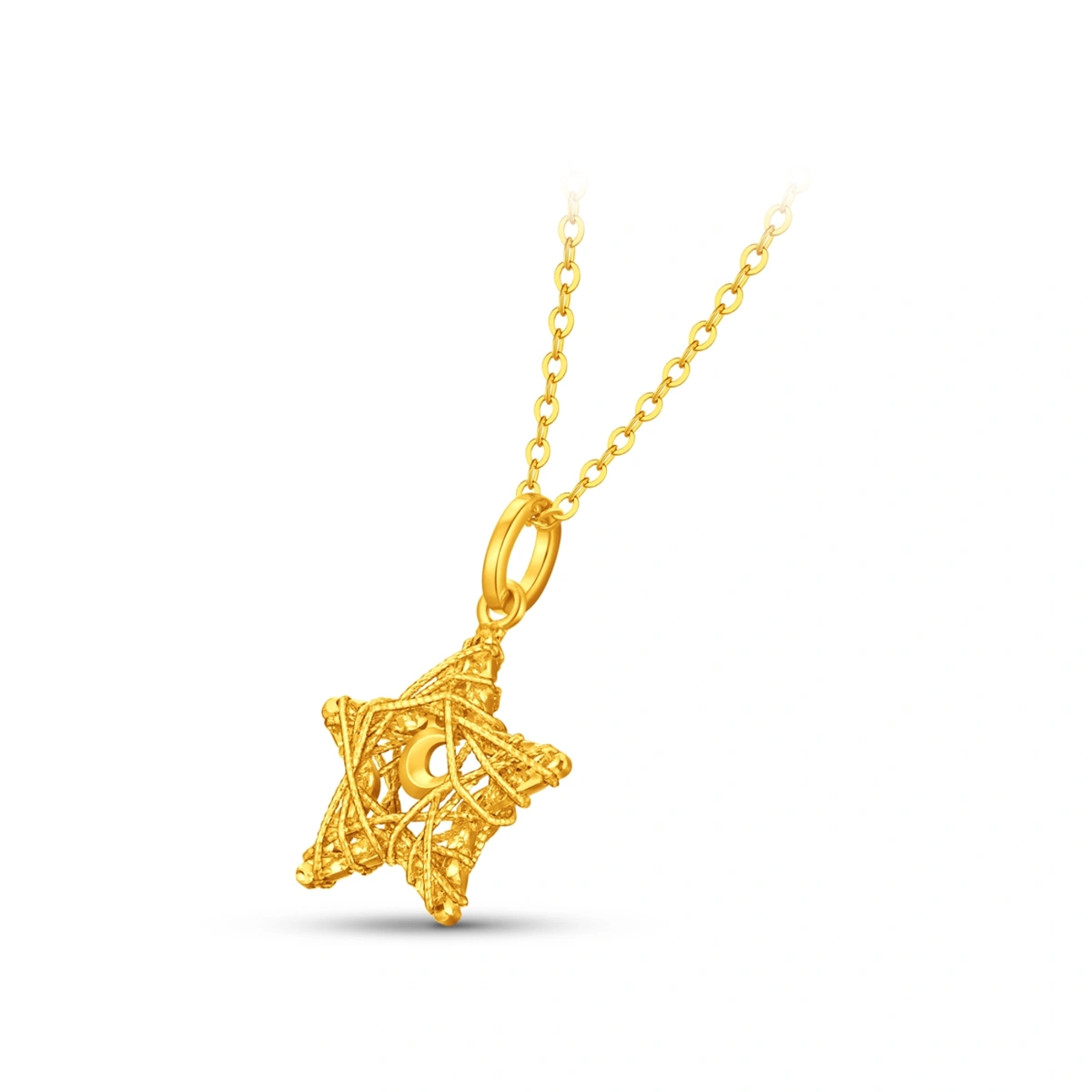 Sparkling Moon Among Star 999 Gold pendant