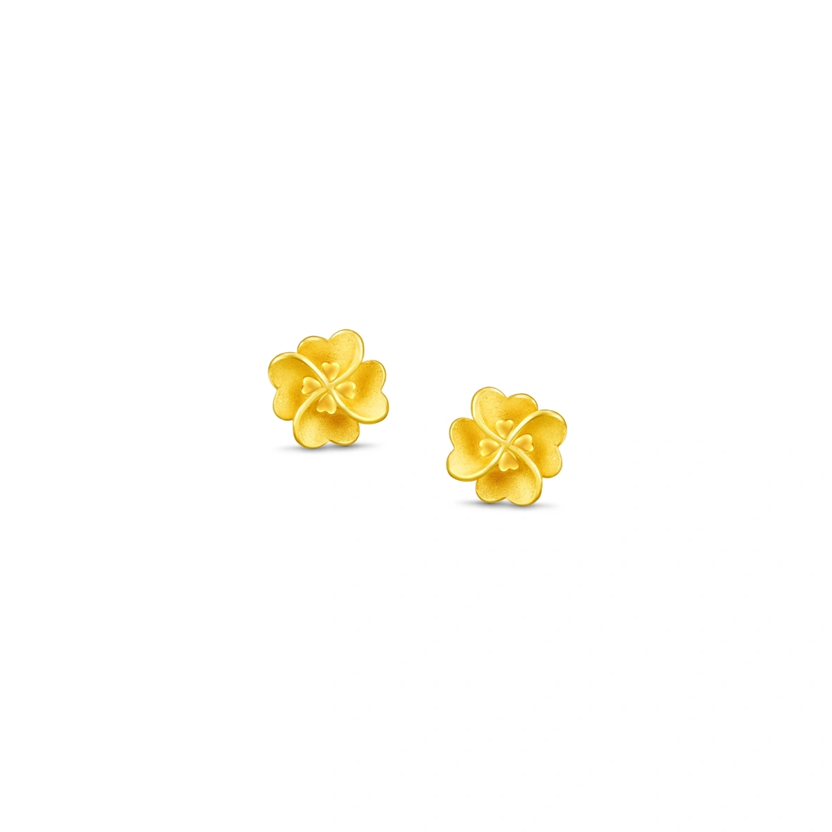 Heart Shaped Four-Leaf Clover 999.9 Gold earrings