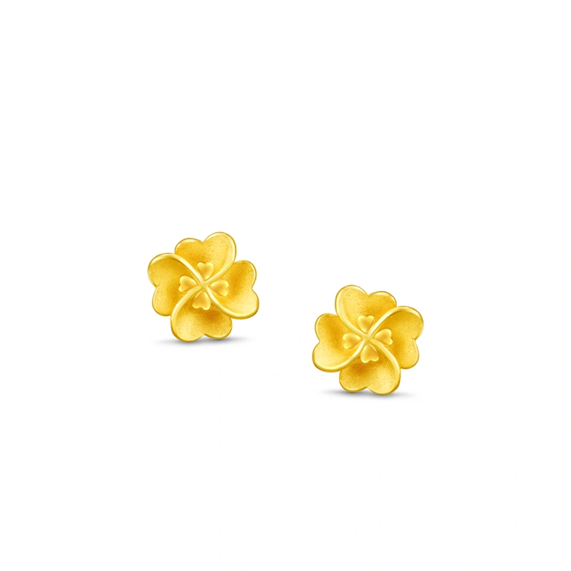 Heart Shaped Four-Leaf Clover 999.9 Gold earrings