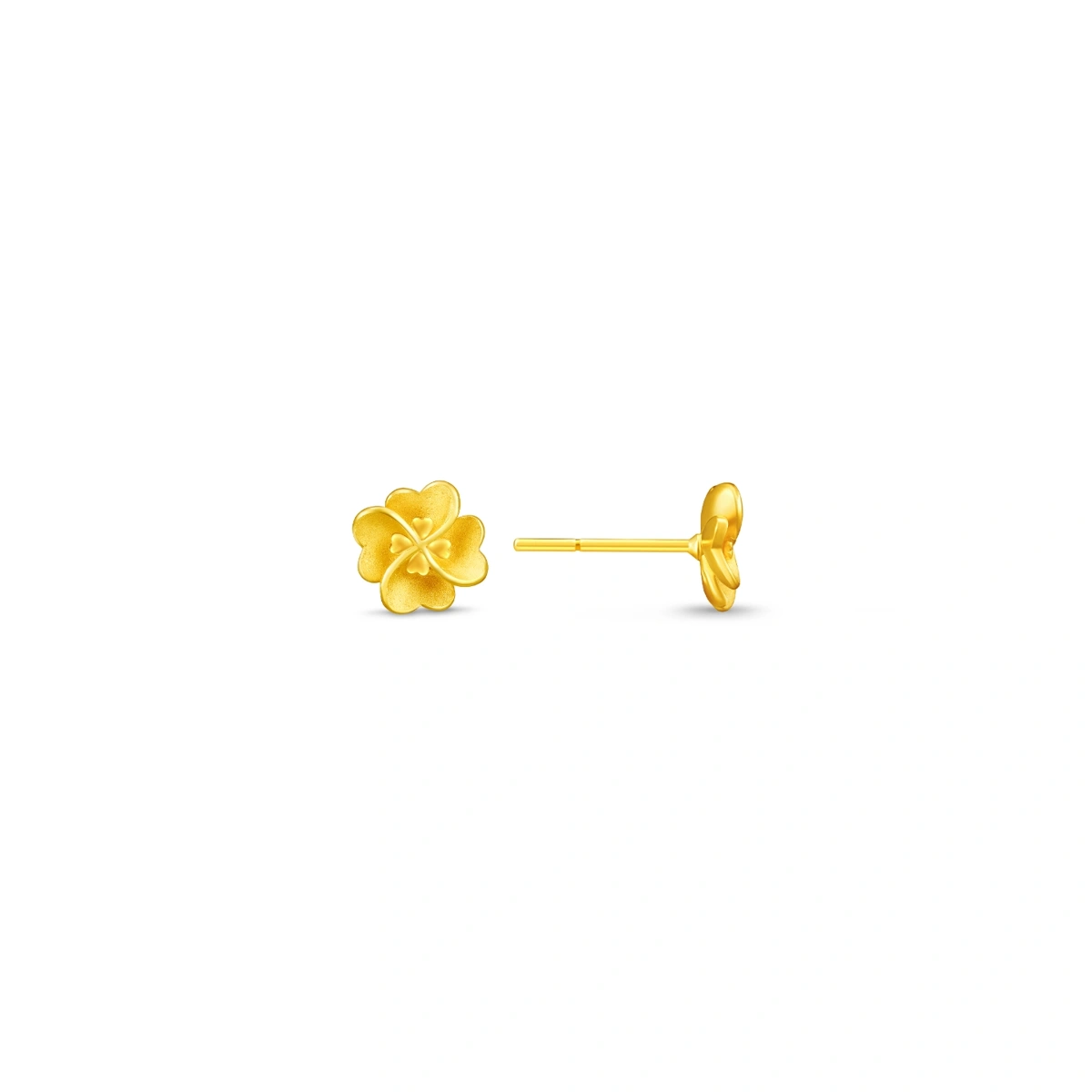 Heart Shaped Four-Leaf Clover 999.9 Gold earrings