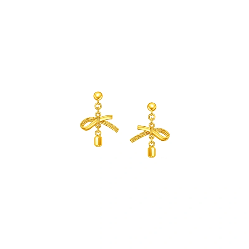 Ribbon Bow 999 Gold earrings