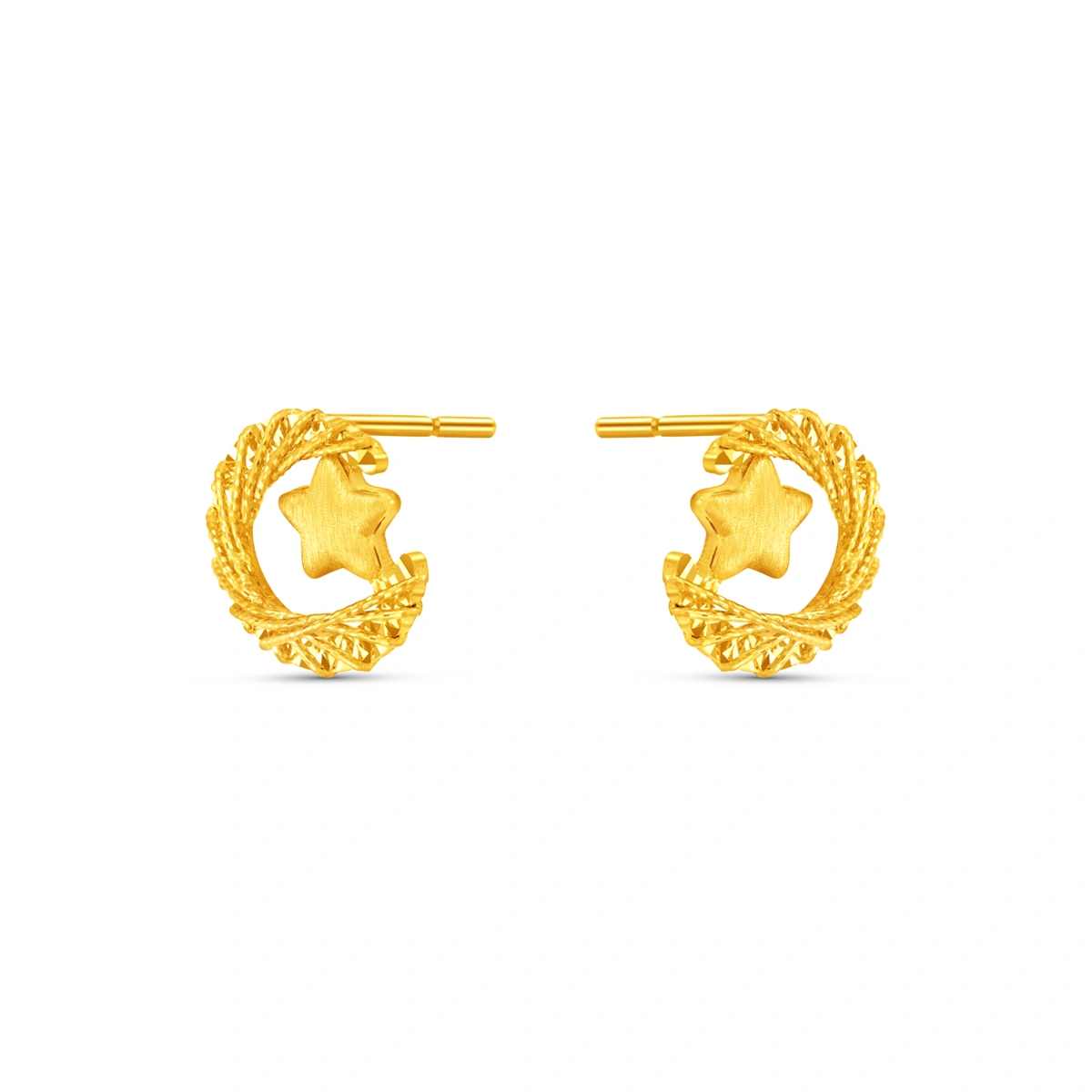 Weave Moon and Star 999 Gold earrings