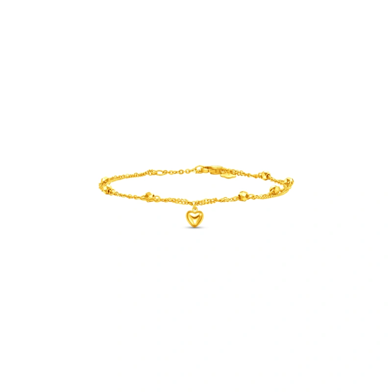 Sparkling Gold Bead Double-Layer Heart 999 Gold bracelet