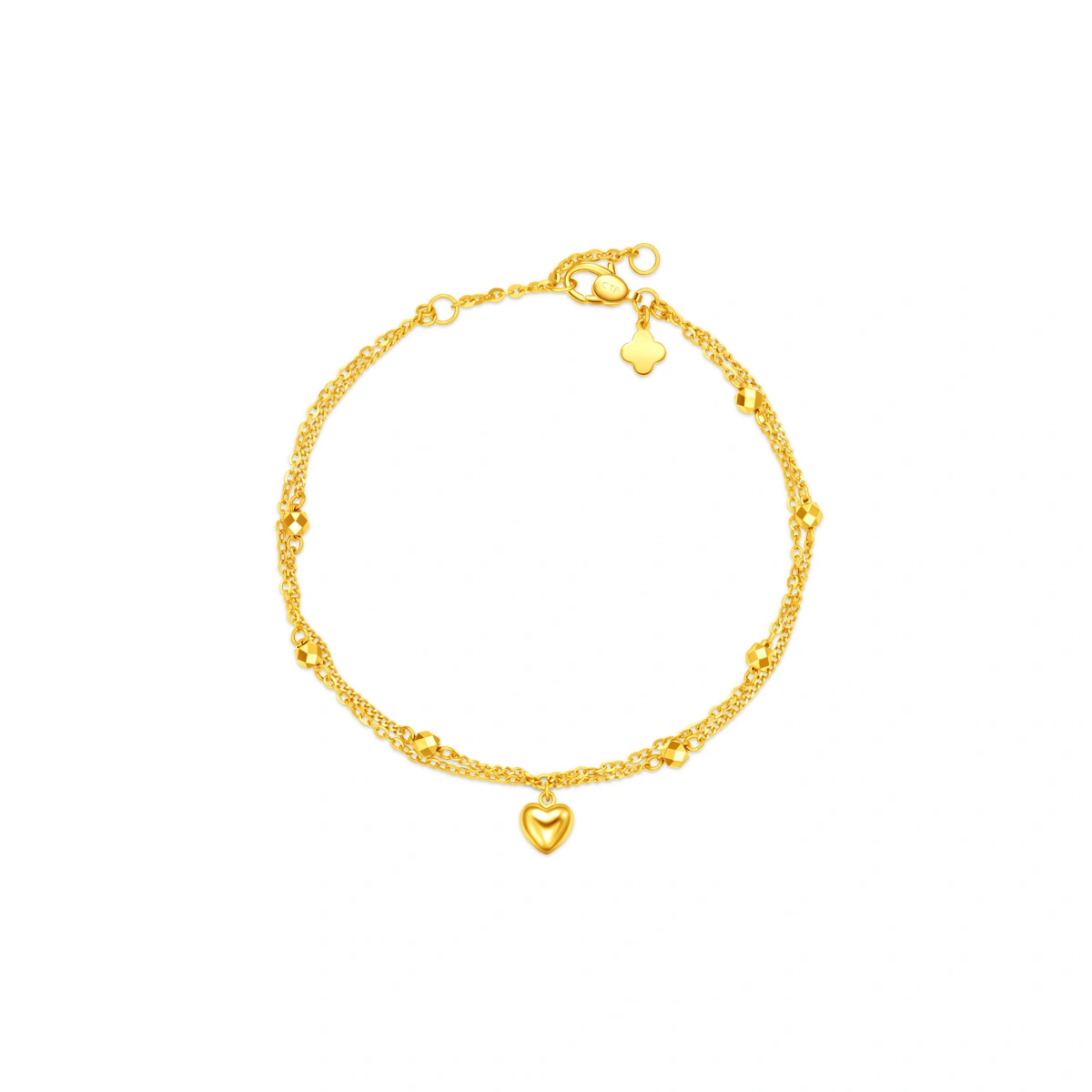 Sparkling Gold Bead Double-Layer Heart 999 Gold bracelet