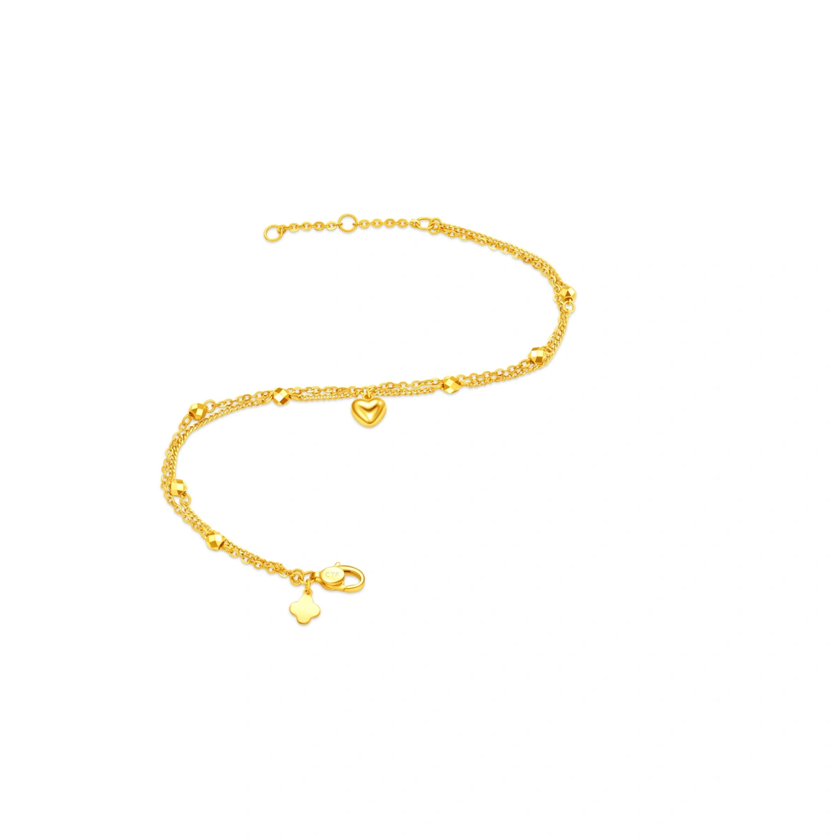 Sparkling Gold Bead Double-Layer Heart 999 Gold bracelet