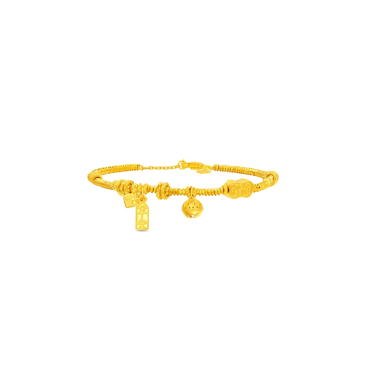 Peace and Fortune &ldquo;Fu&rdquo; Bell and Coin-Wrapping 999 Gold bracelet