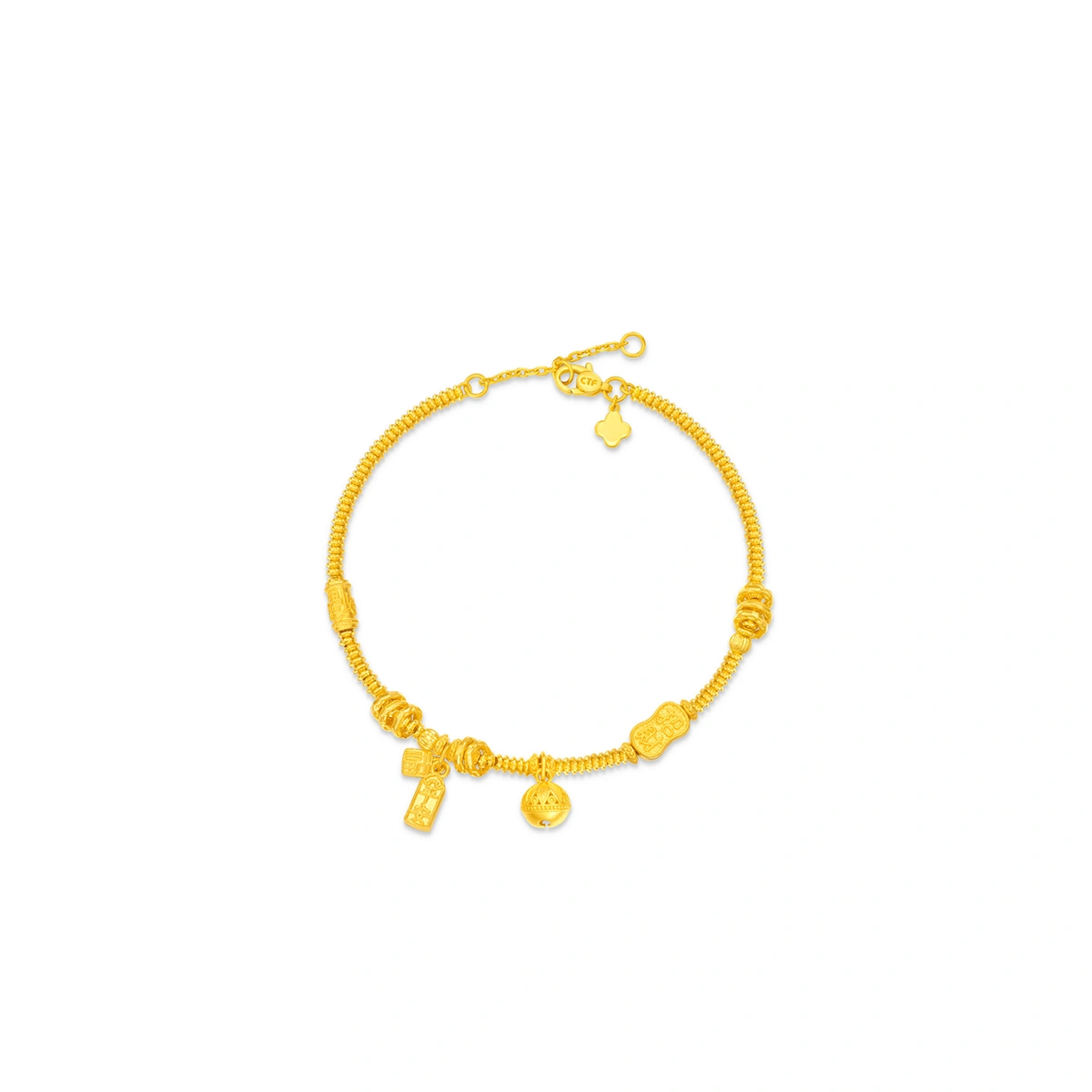 Peace and Fortune &ldquo;Fu&rdquo; Bell and Coin-Wrapping 999 Gold bracelet