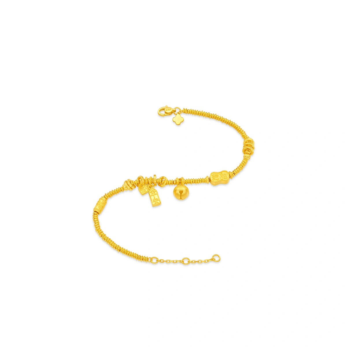 Peace and Fortune &ldquo;Fu&rdquo; Bell and Coin-Wrapping 999 Gold bracelet