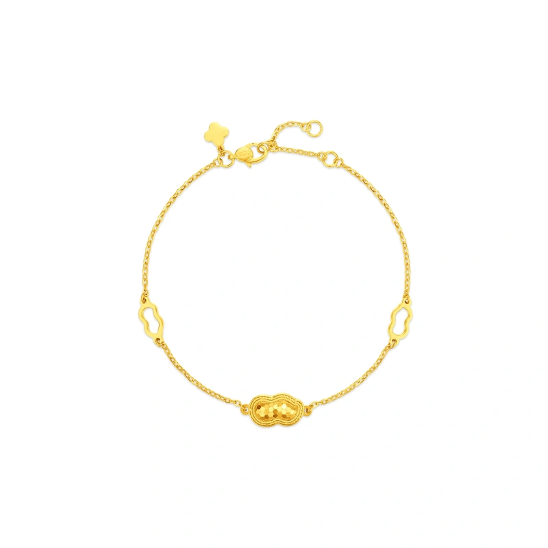Sparkling Fish-Scale &ldquo;Good Fortune Peanut&rdquo; 999 Gold bracelet
