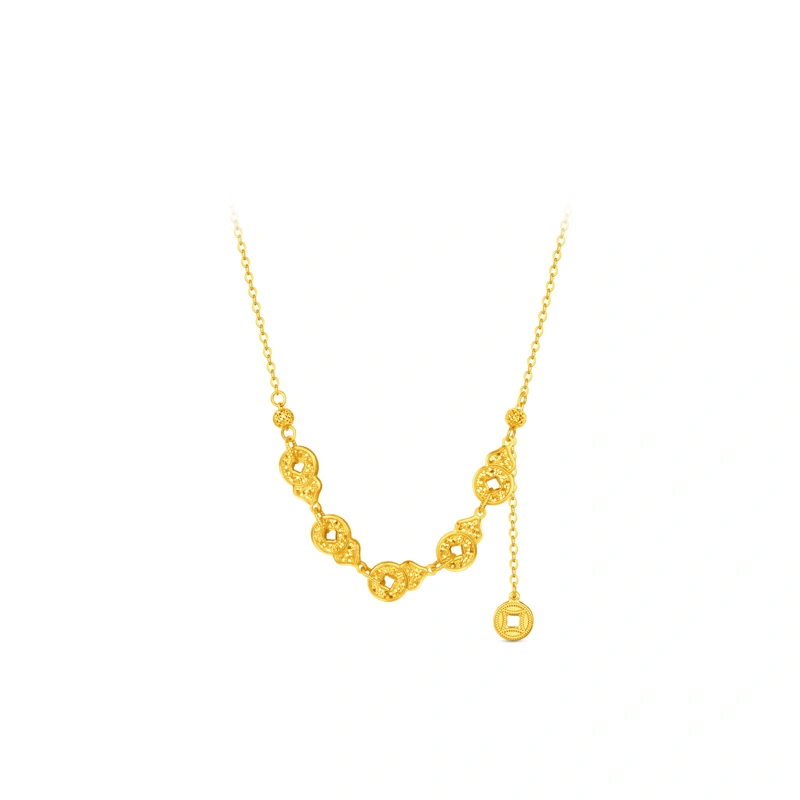 Sparkling Five-Motif Gourd 999 Gold necklace
