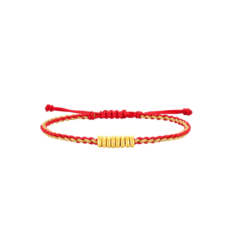 Coin and Gold Bead 999 Gold Red String bracelet