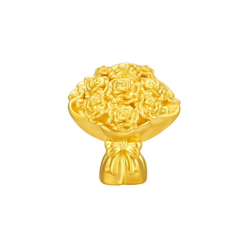 優雅玫瑰花手捧花999足金擺件