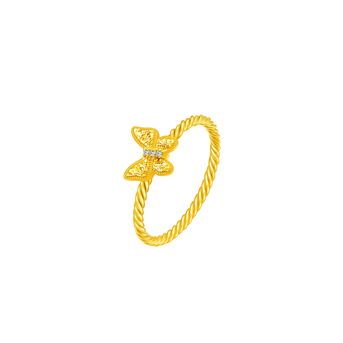 碎金蝴蝶999足金鑽石戒指