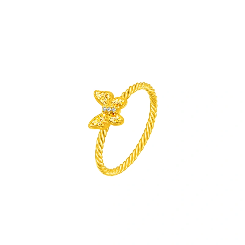 碎金蝴蝶999足金鑽石戒指