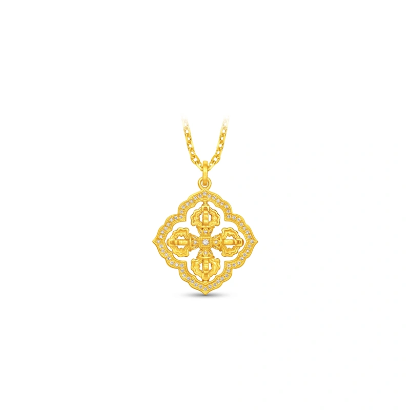 Cross Vajra 999 Gold Diamond pendant