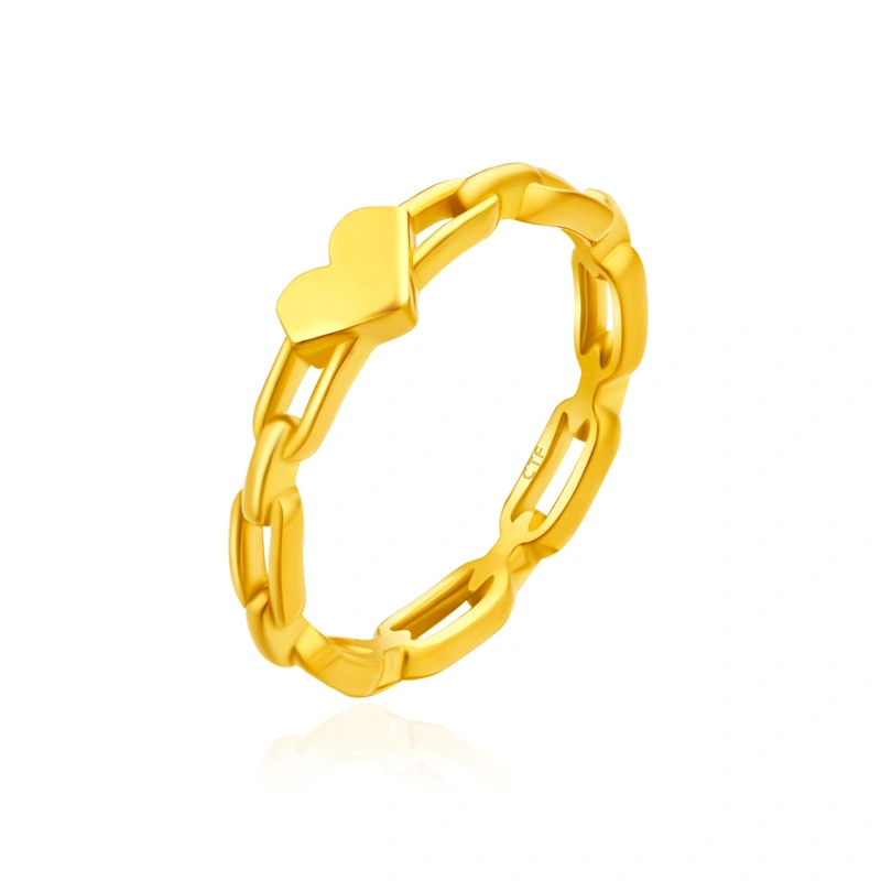 環環相扣心相連愛心999.9黃金戒指