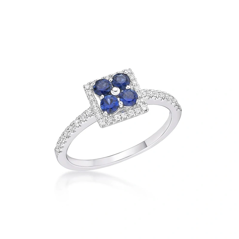 18K/750白色黃金天然藍寶石戒指