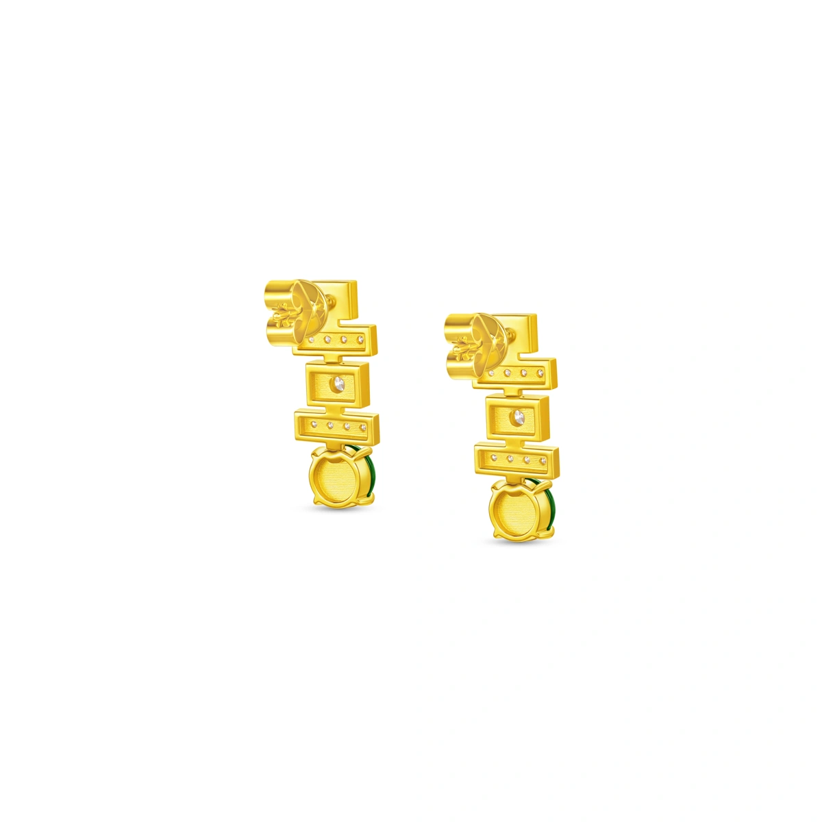 喜字18K/750黃色黃金天然翡翠耳環