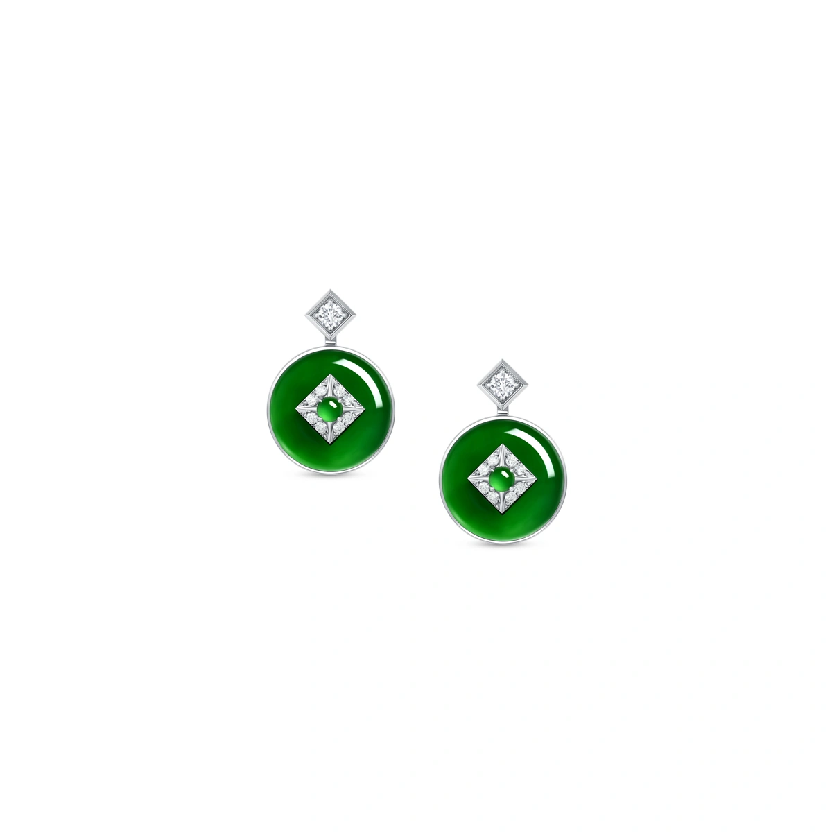 18K/750白色黃金天然翡翠耳環