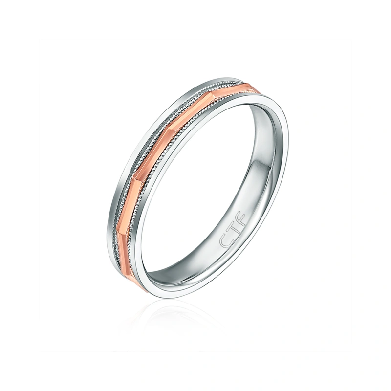 Pt950鉑金/18K玫瑰色黃金對裝戒指