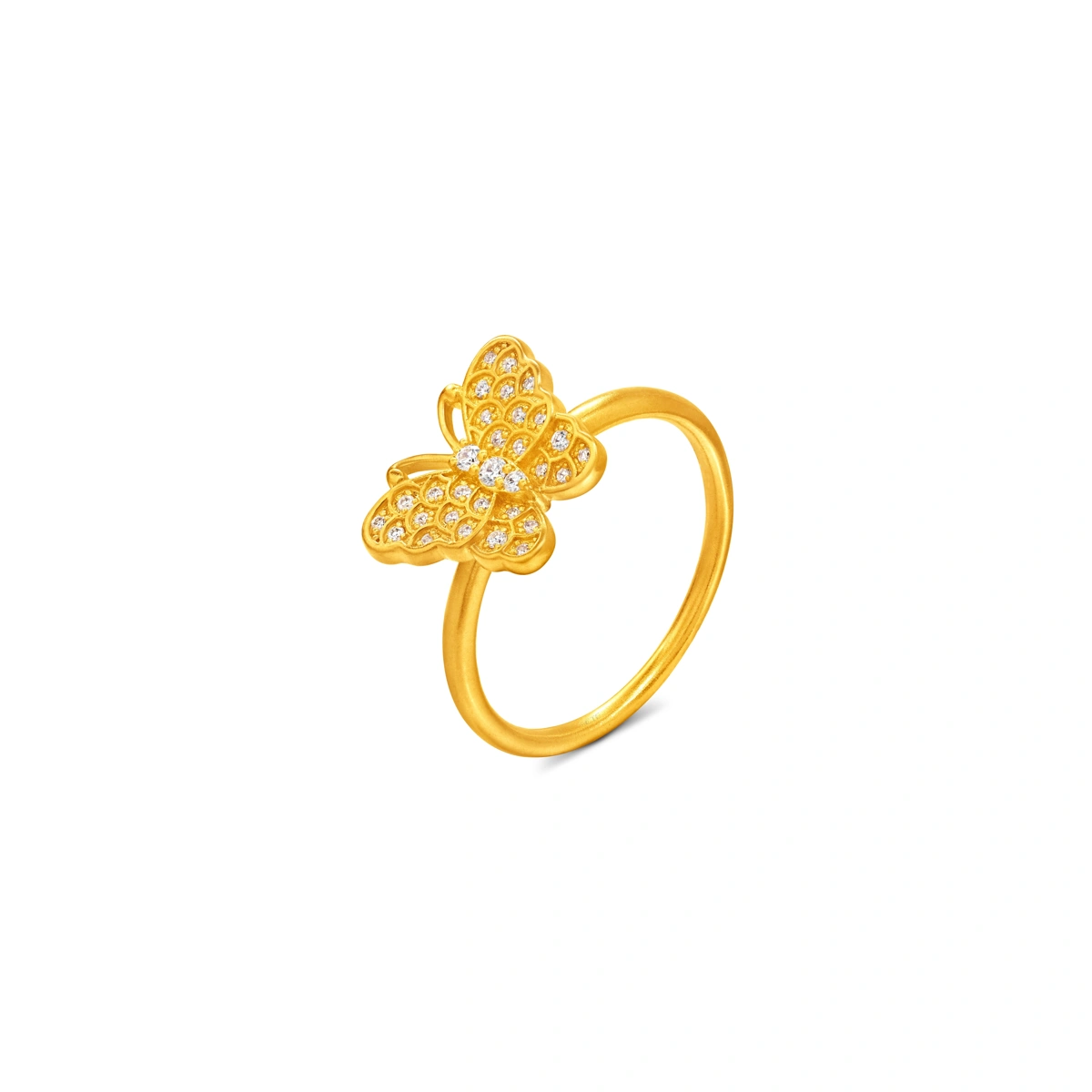 「玲瓏花蝶」999足金鑲天然鑽石戒指