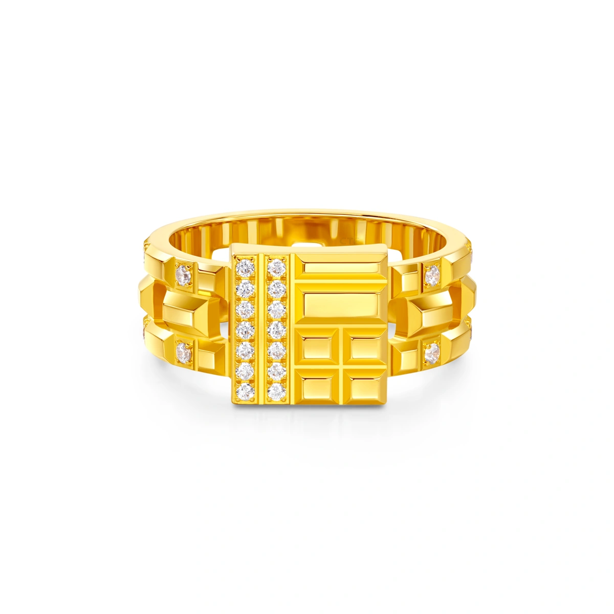 福字999足金鑲天然鑽石戒指