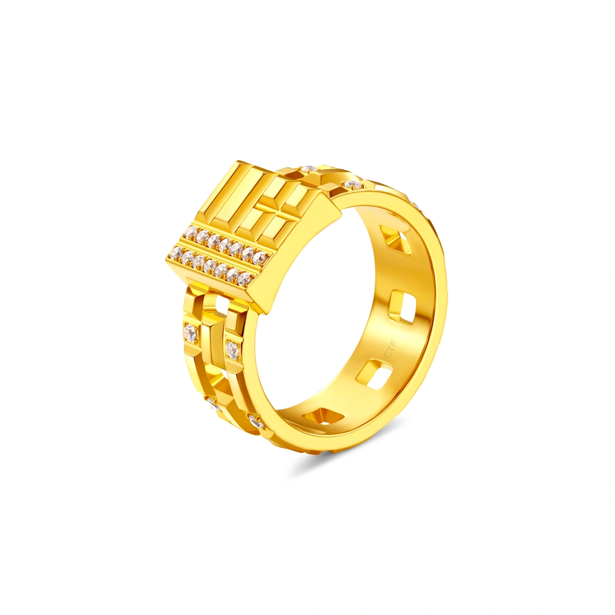 福字999足金鑲天然鑽石戒指