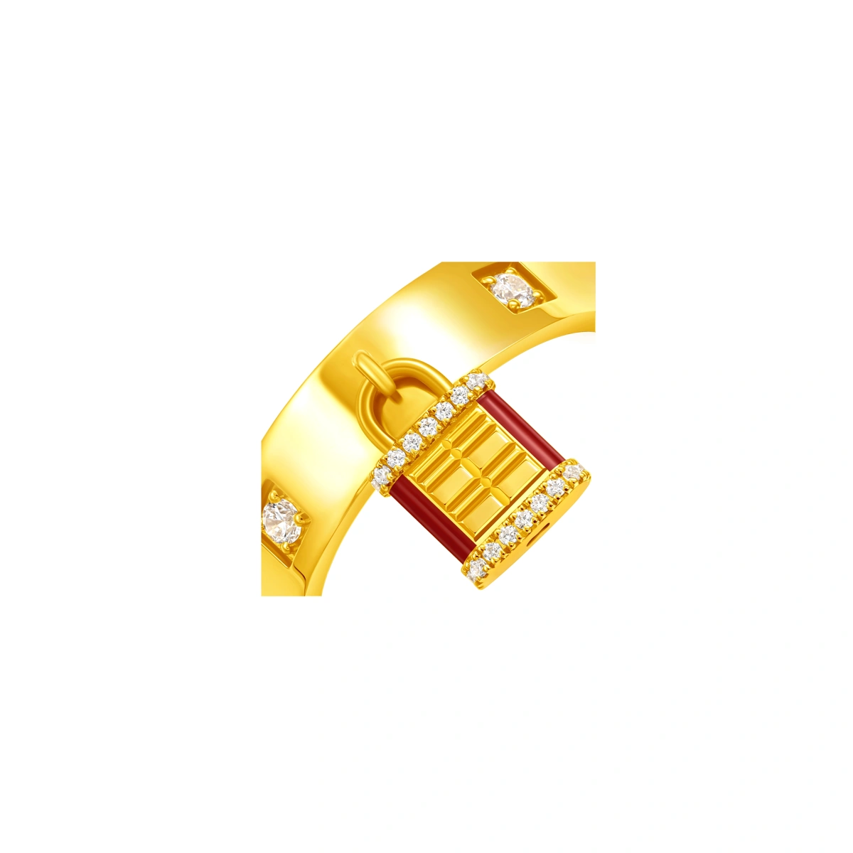 喜鎖999足金鑲天然鑽石戒指