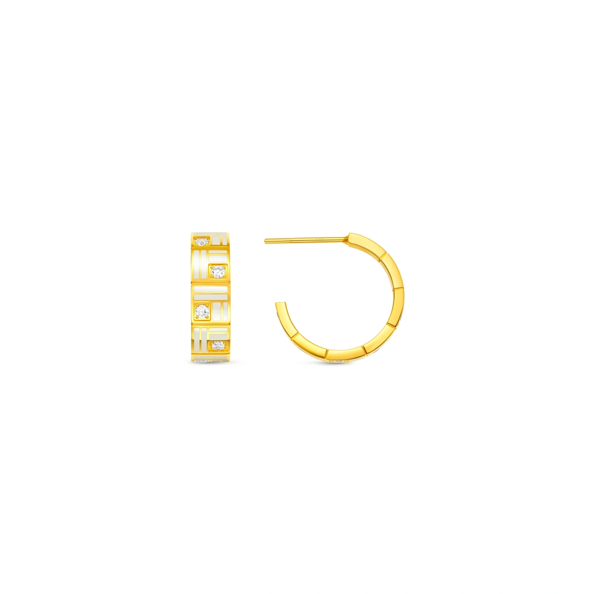 福字999足金鑲天然鑽石耳環