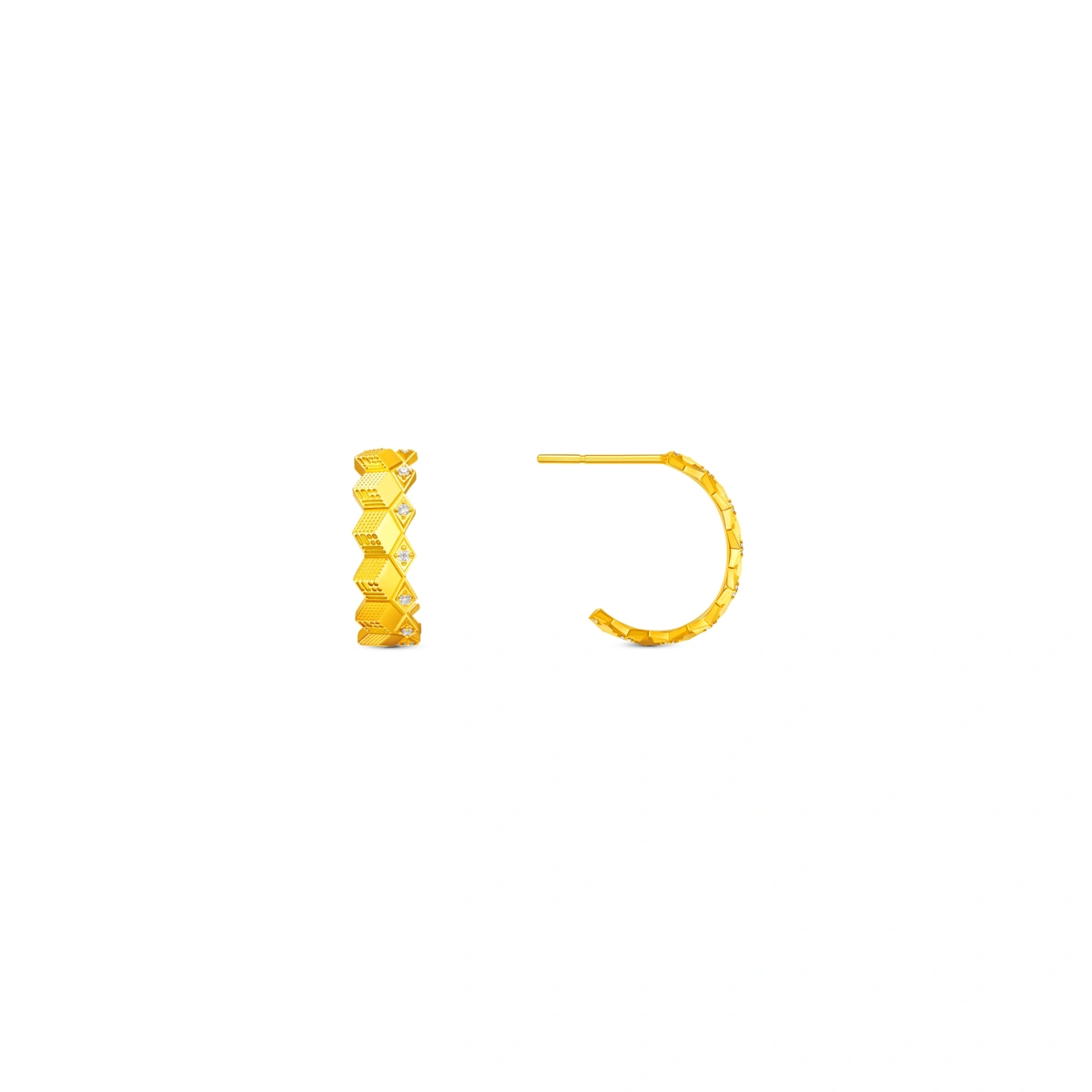 福字999足金鑲天然鑽石耳環